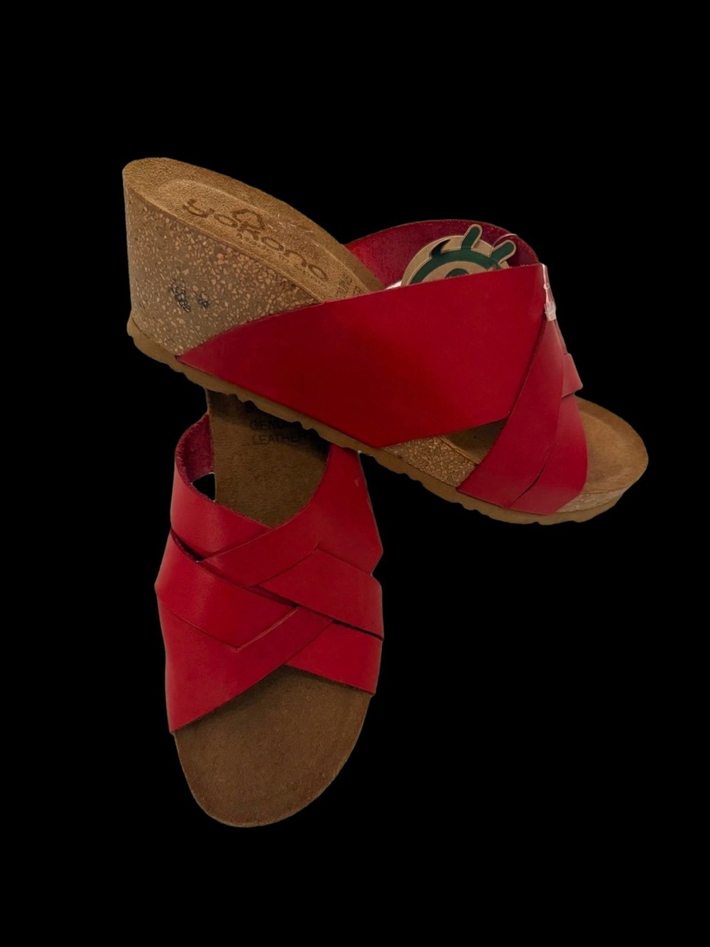 Yokono Women's Red Leather Slide Sandals — Woven Strap Comfort